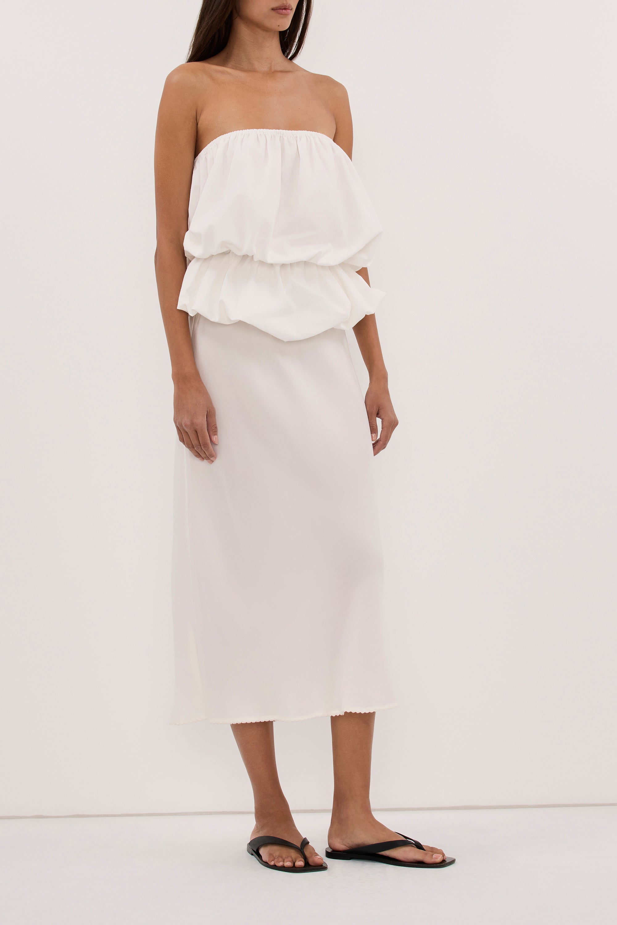 ARELIA WHITE CUPRO MIDI SKIRT