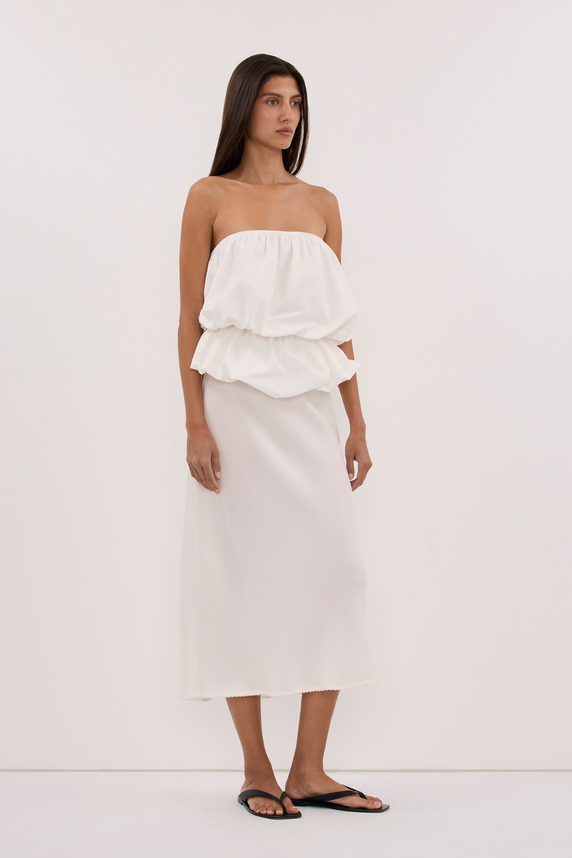 ARELIA WHITE CUPRO MIDI SKIRT