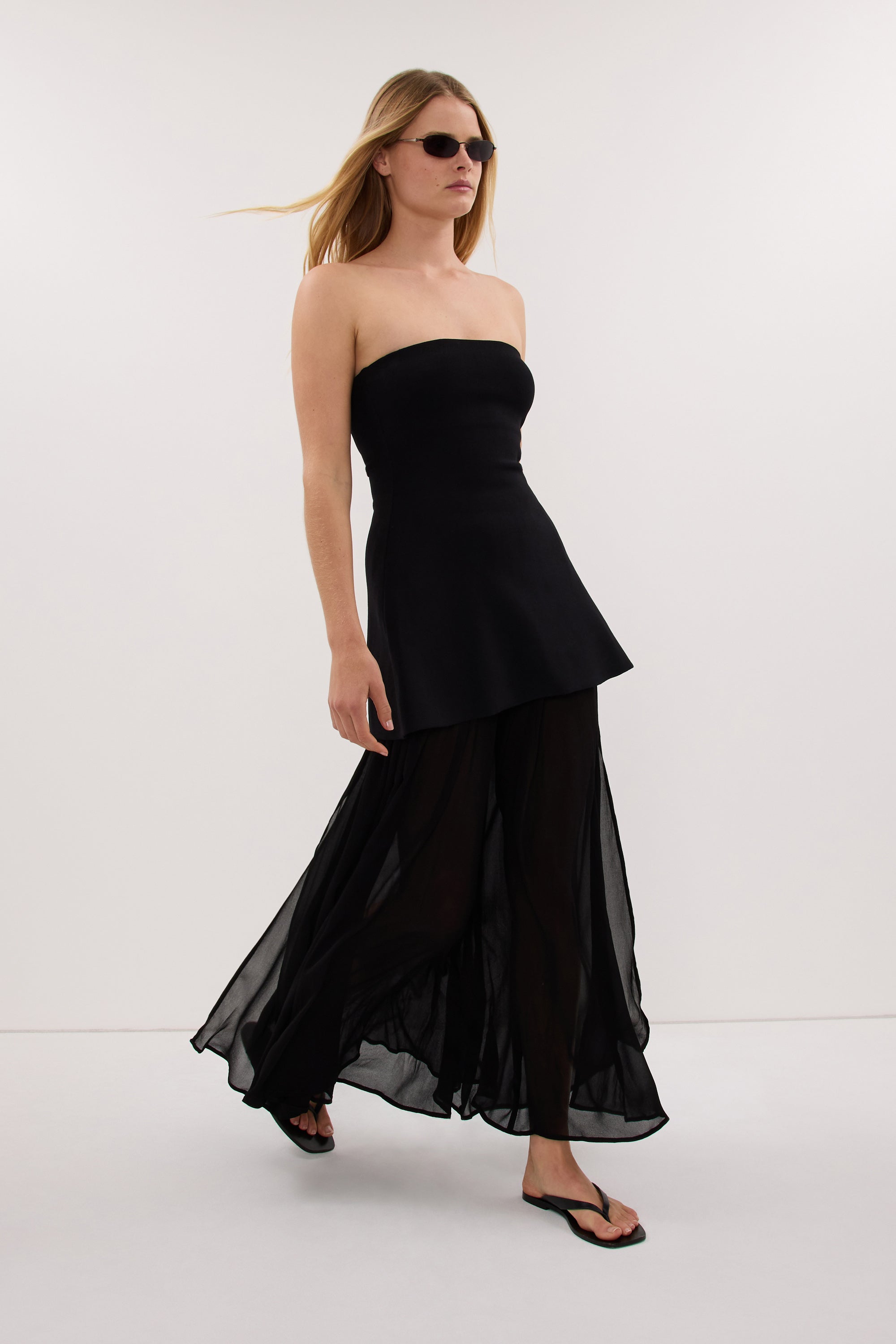CORALIE BLACK SHEER MIDI SKIRT