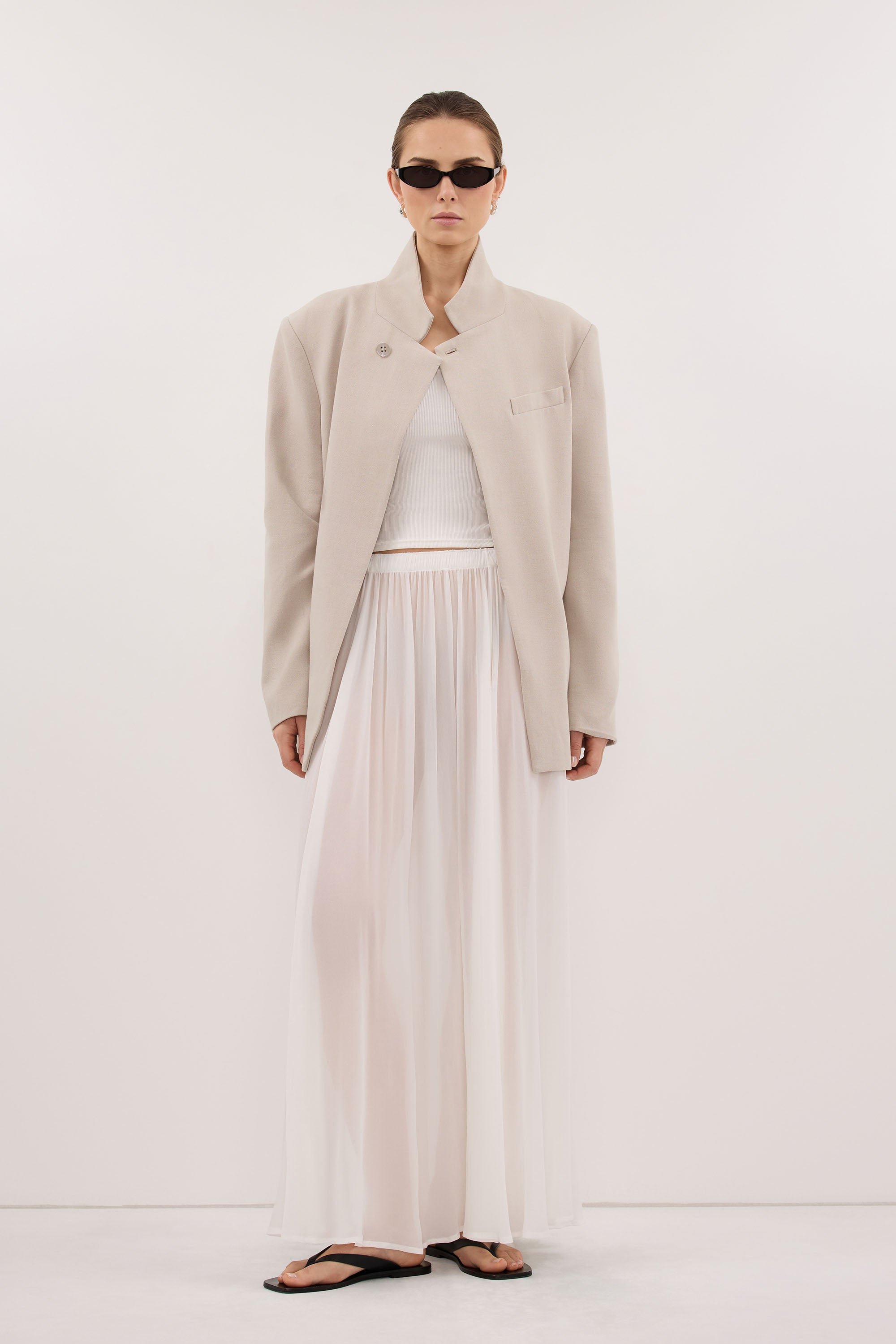 CORALIE OFF WHITE SHEER MIDI SKIRT