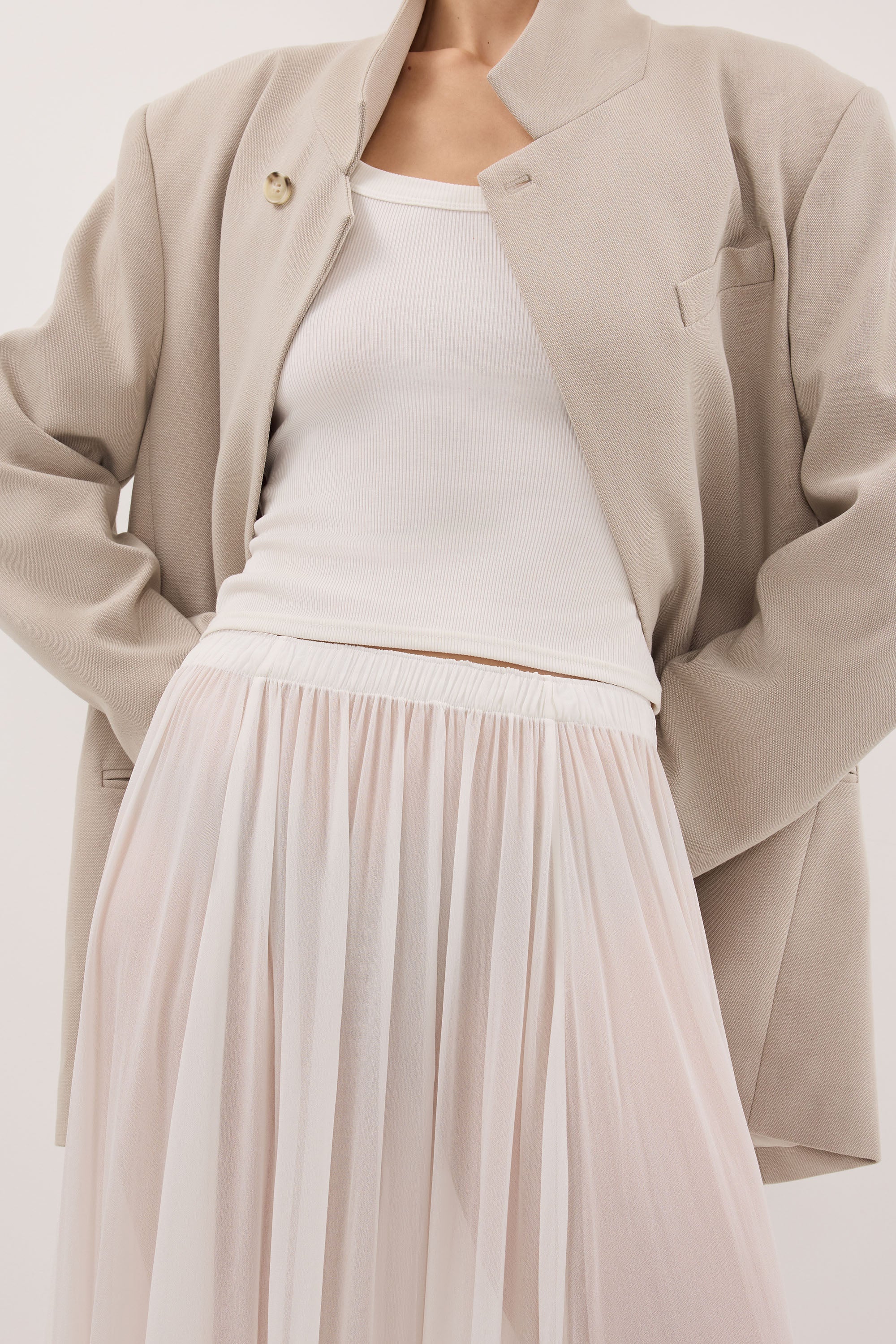 CORALIE OFF WHITE SHEER MIDI SKIRT