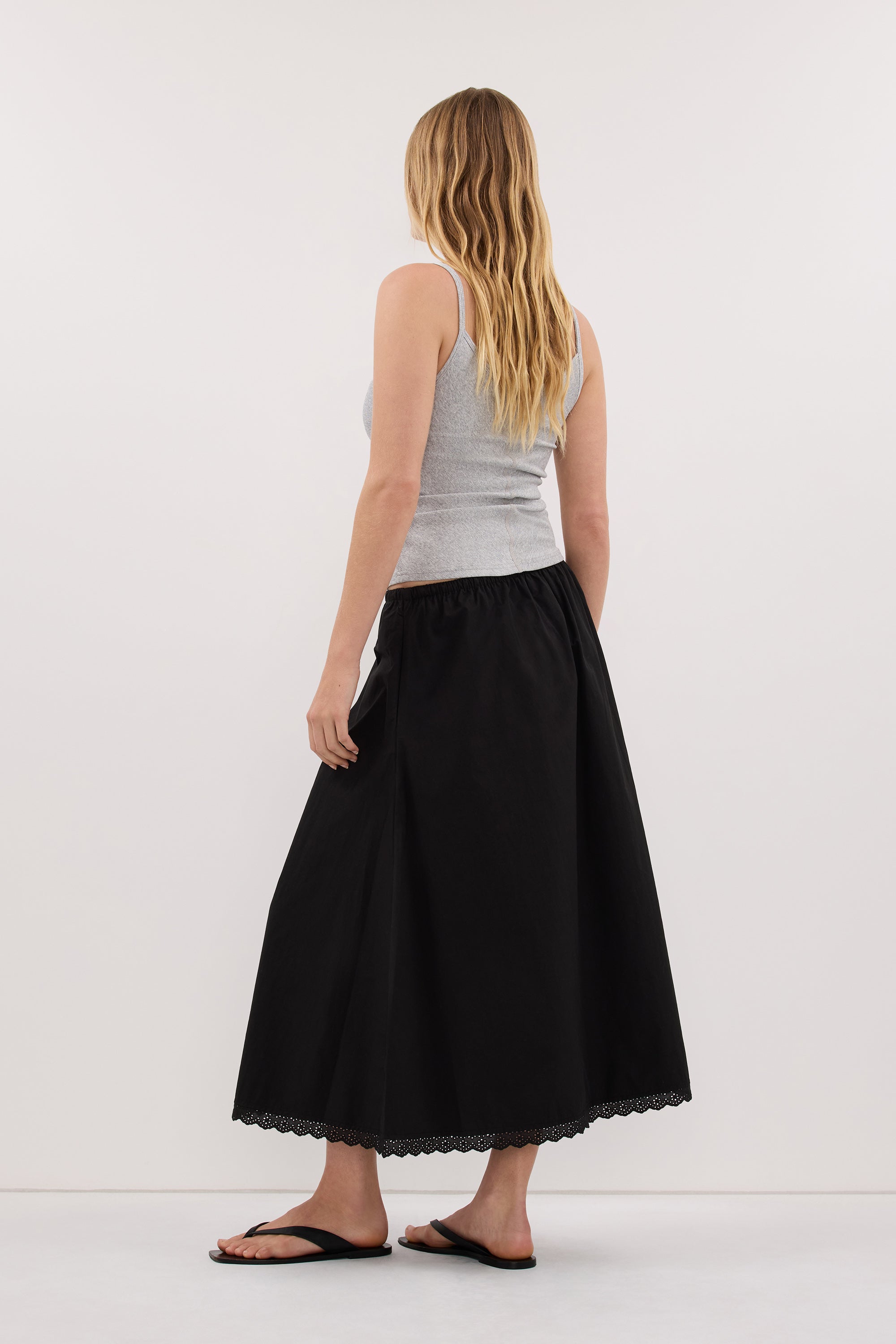 ARLETTE BLACK COTTON GATHERED 7/8 SKIRT