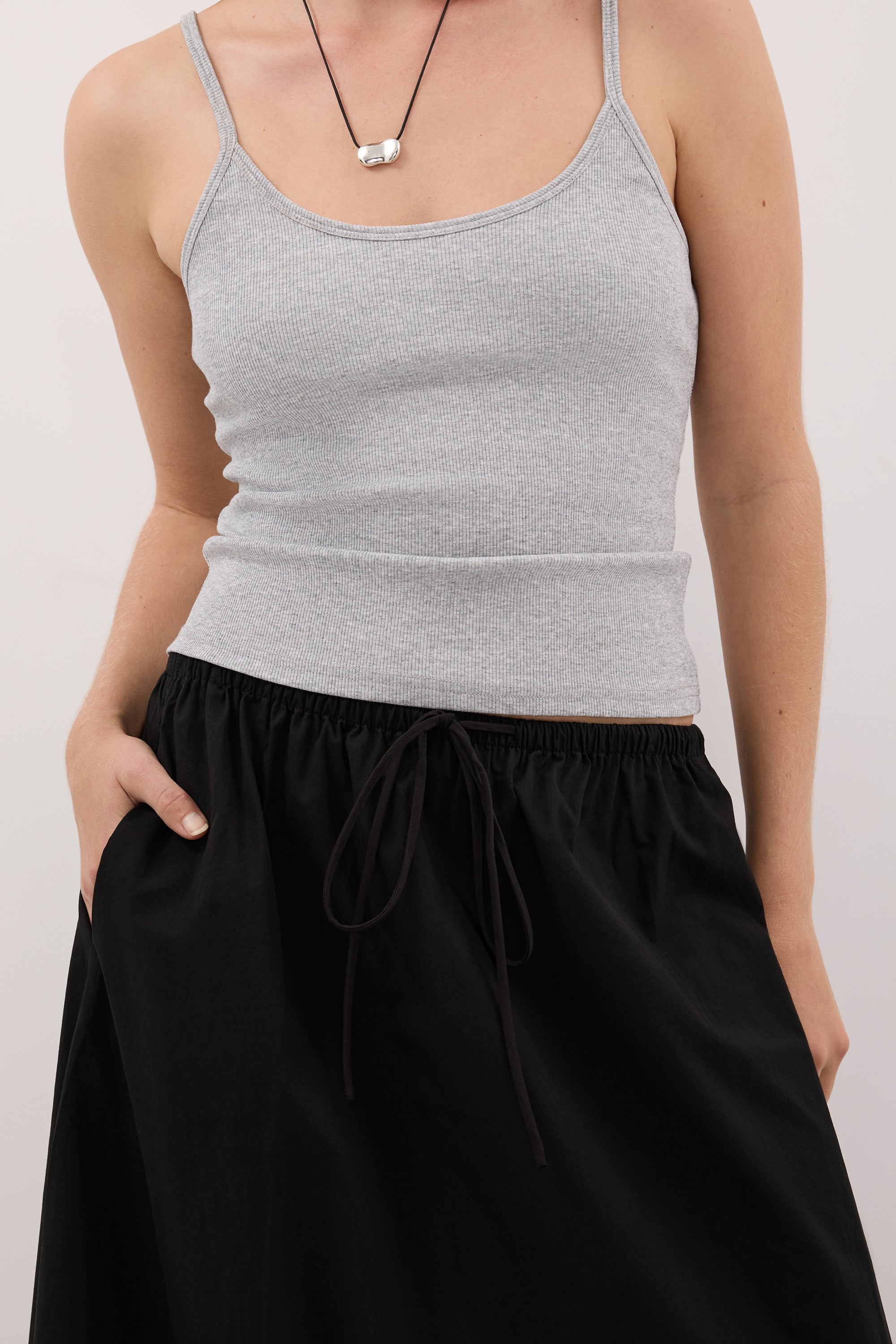 ARLETTE BLACK COTTON GATHERED 7/8 SKIRT