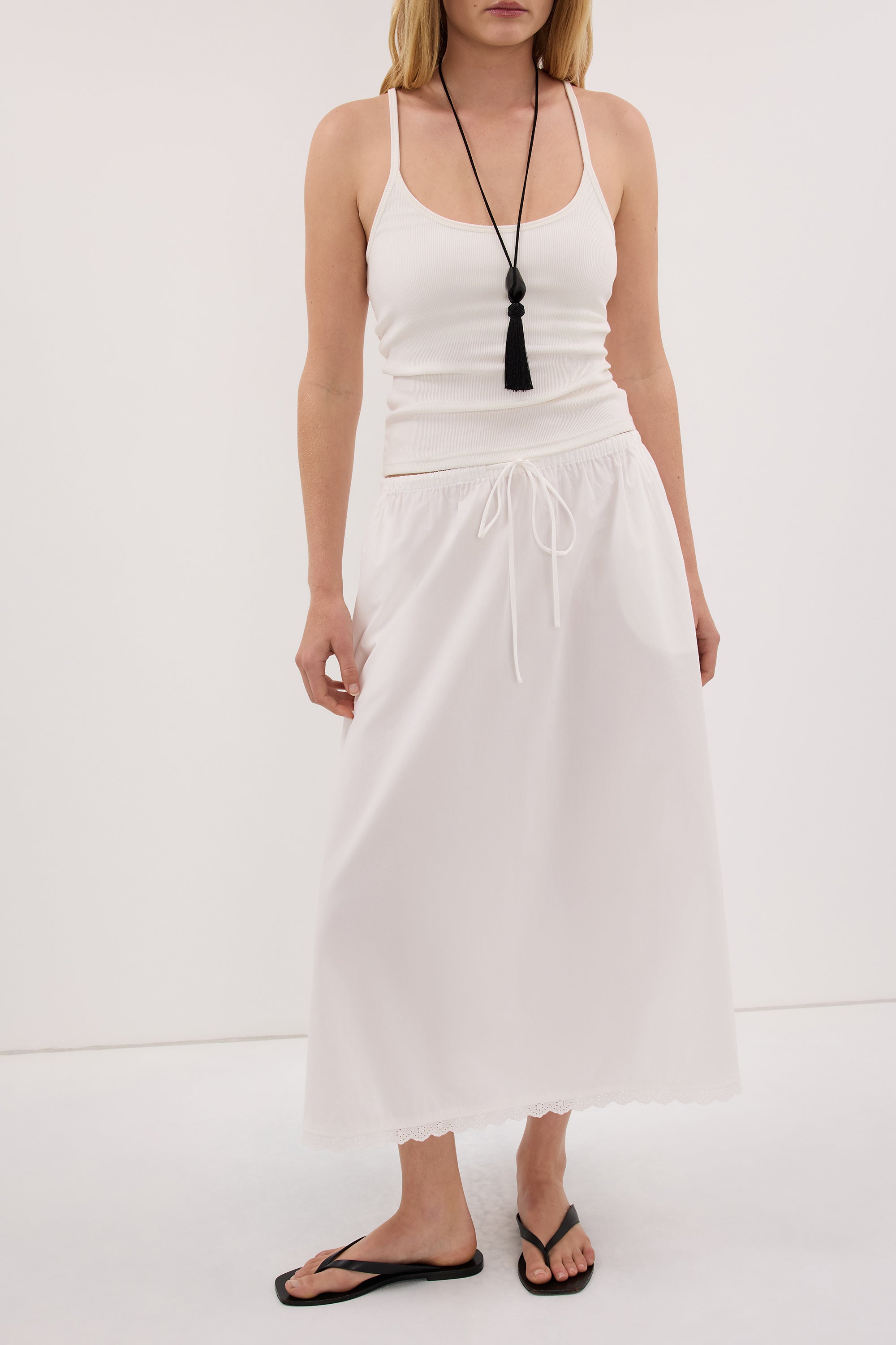 ARLETTE WHITE COTTON GATHERED 7/8 SKIRT