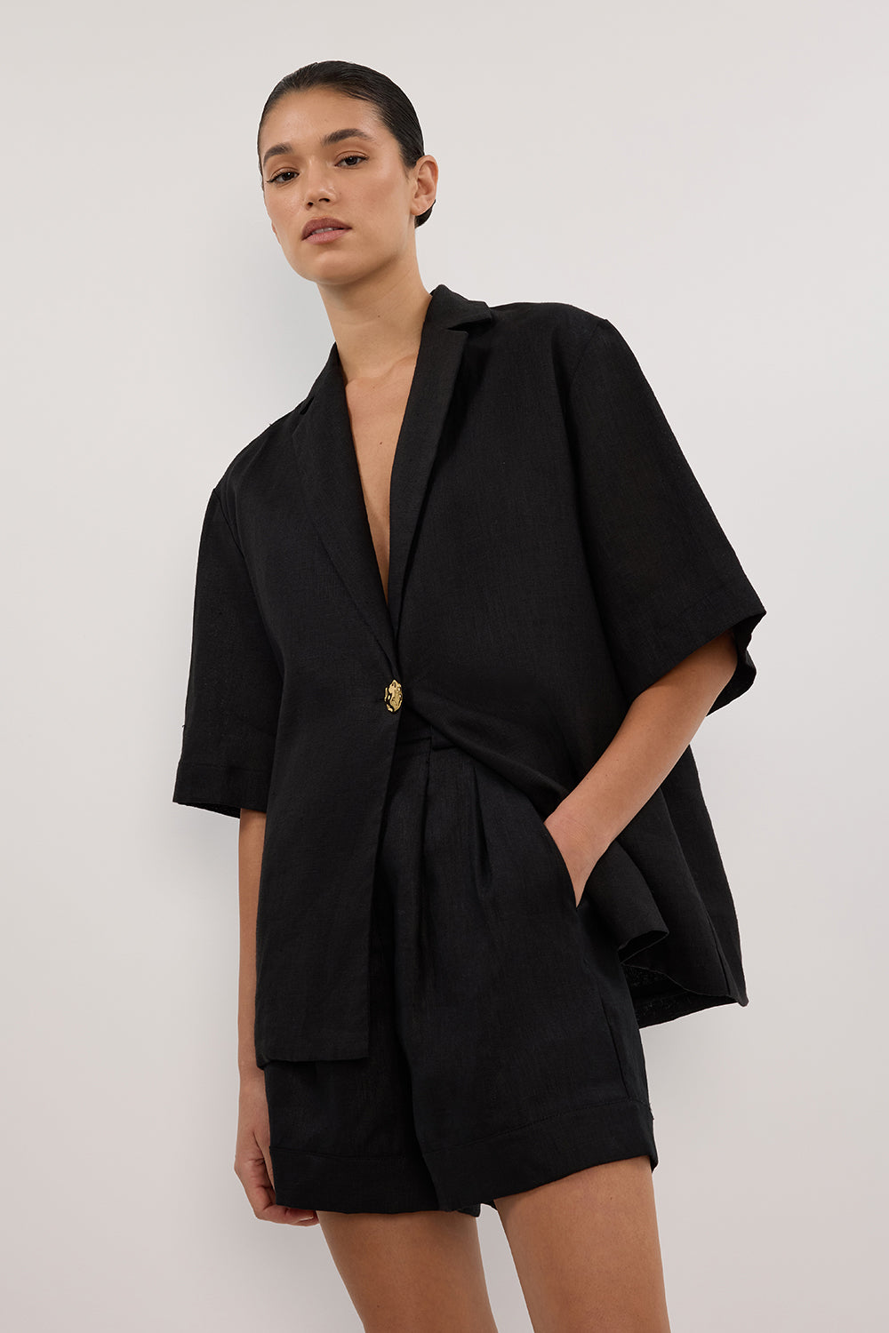 NALA BLACK LINEN RESORT SHIRT – DISSH