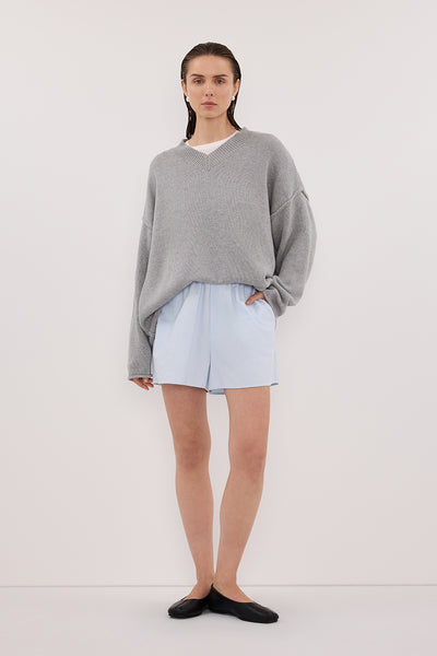 Stas wearing RHEA 2.0 ICE BLUE COTTON SHORT