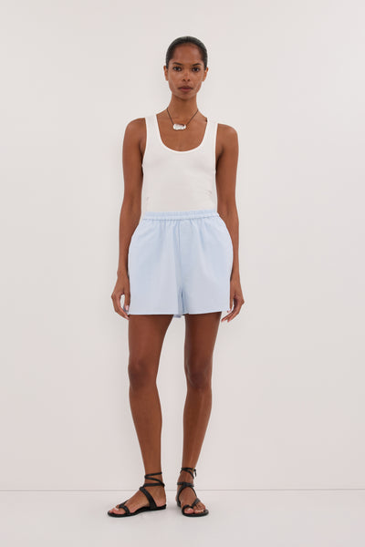 Jasmine wearing RHEA 2.0 ICE BLUE COTTON SHORT