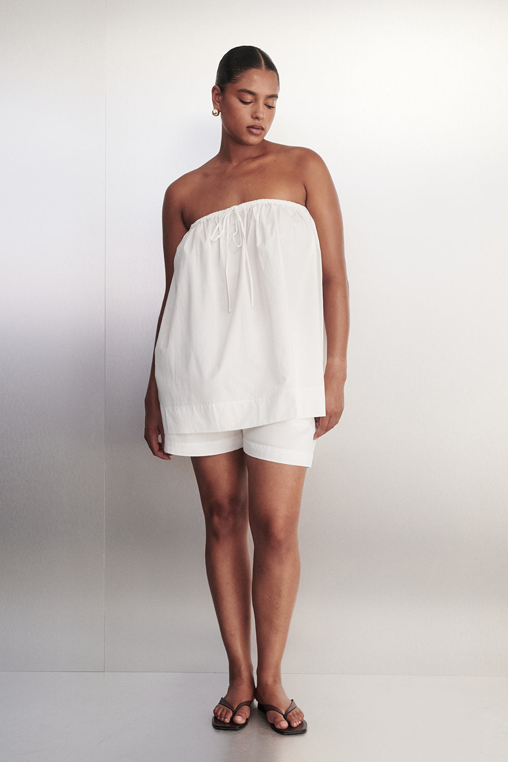 white dress shorts COS Women's Tailored Elasticated Linen Shorts in White | Linen/Cotton