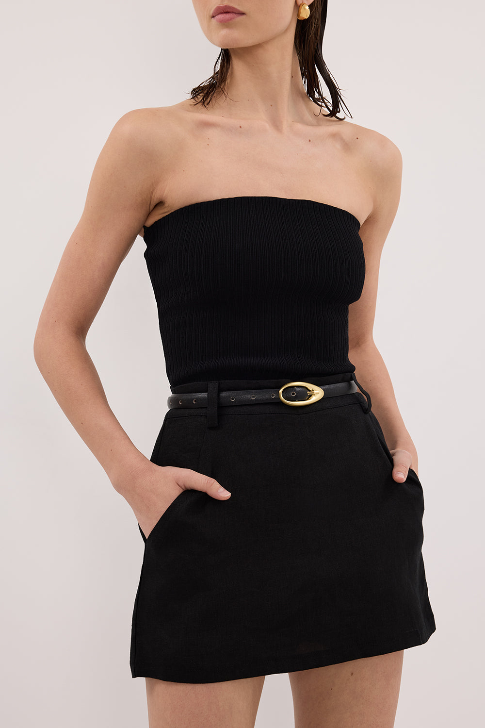 EVIE BLACK LINEN SKORT