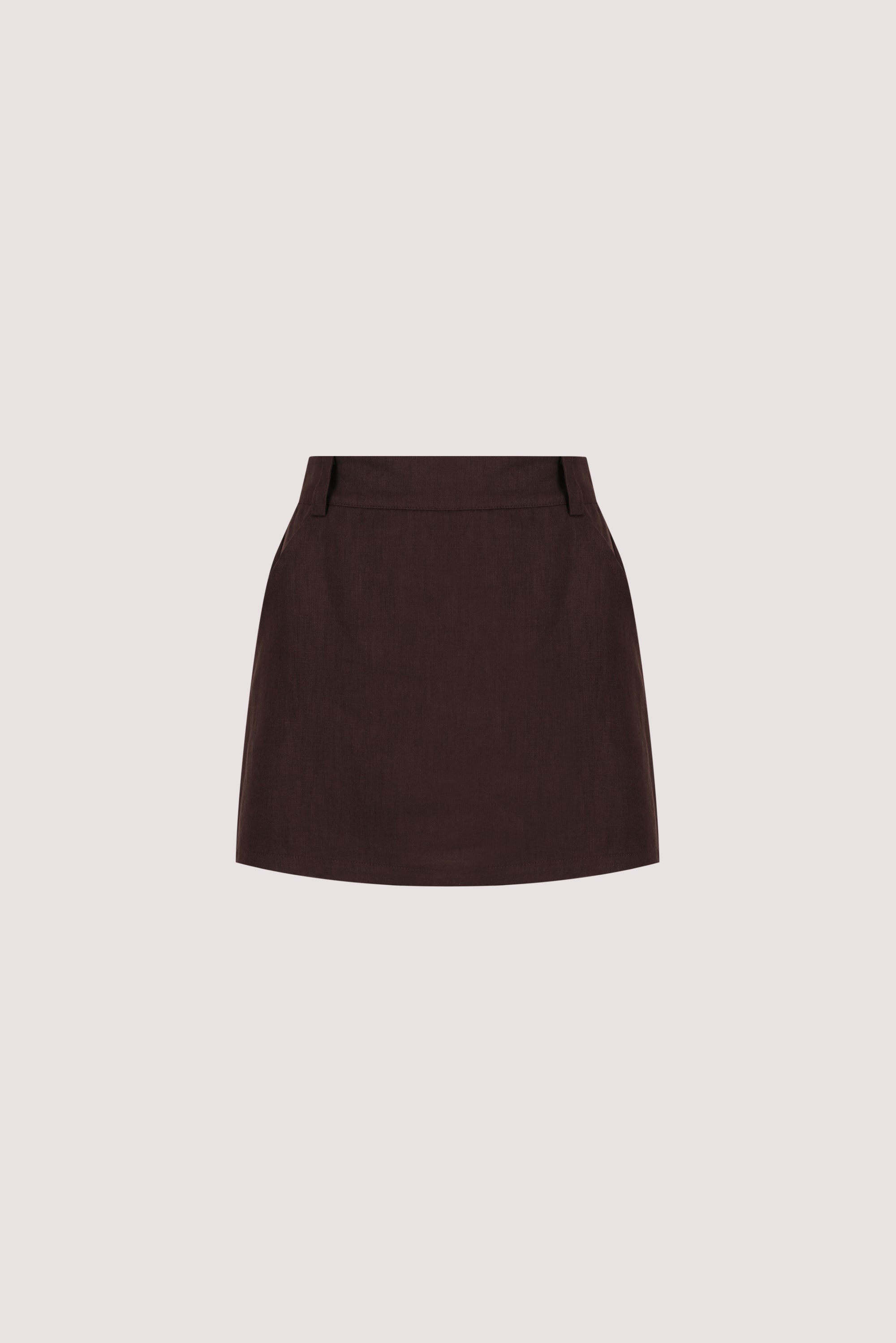 EVIE BURNT CHOC LINEN SKORT