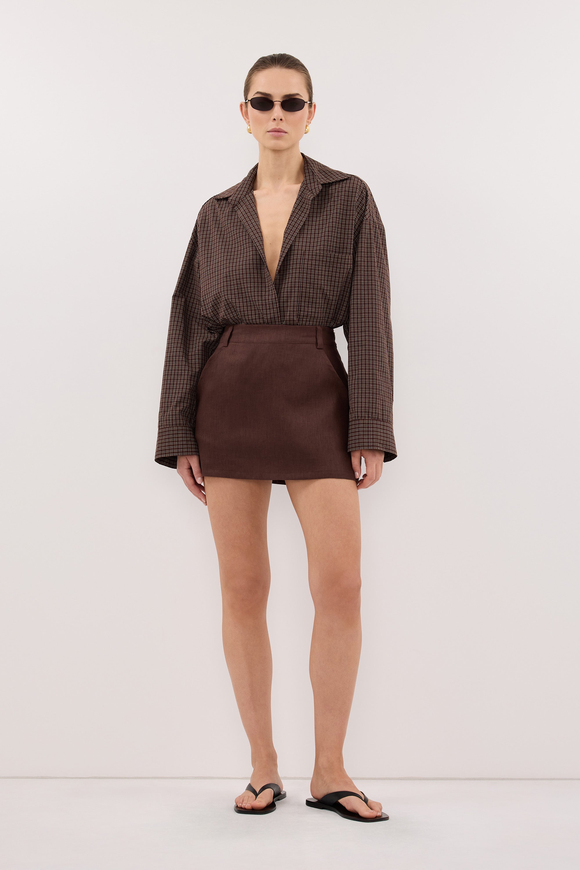 EVIE COCOA LINEN SKORT