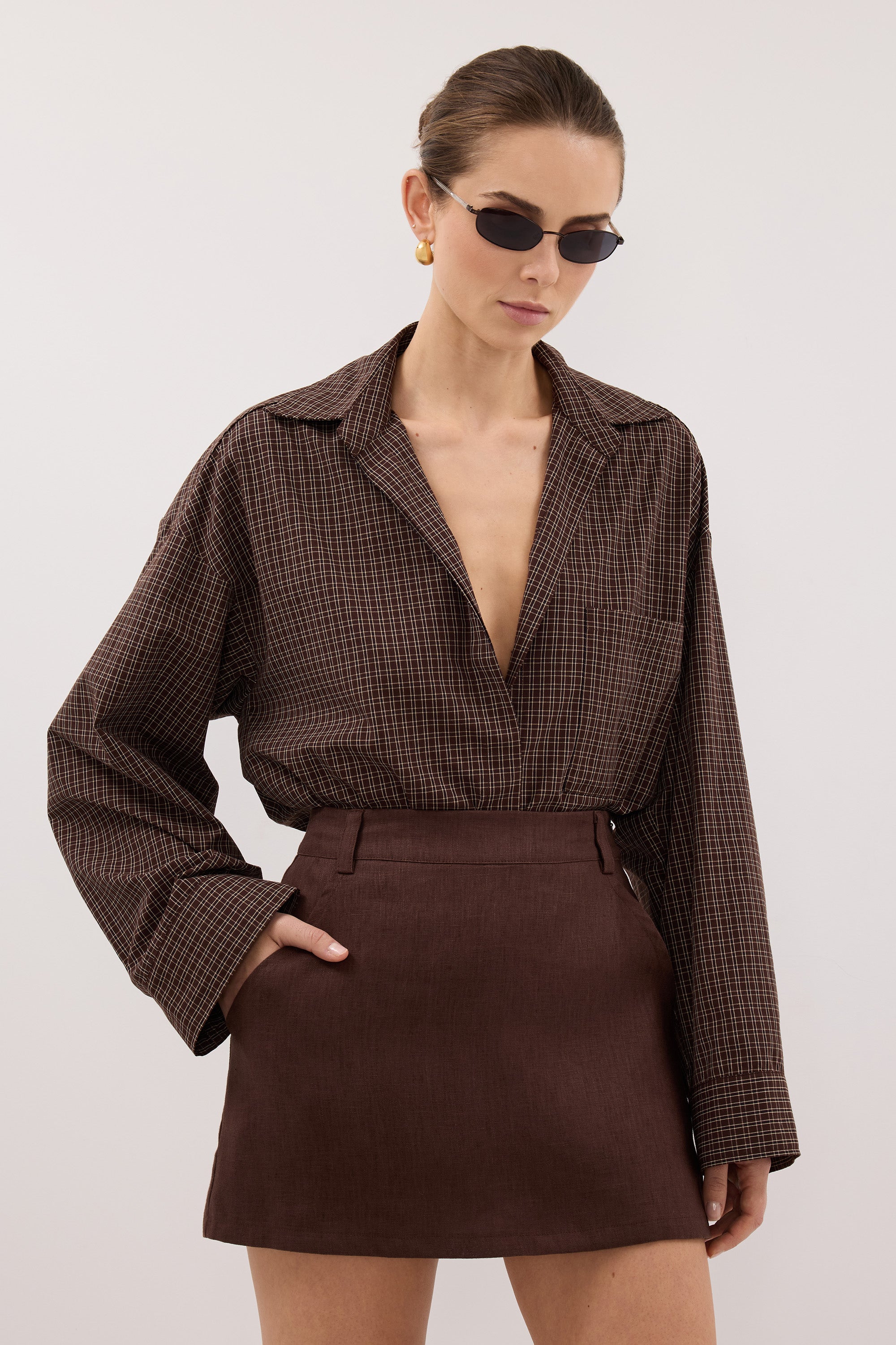 EVIE COCOA LINEN SKORT