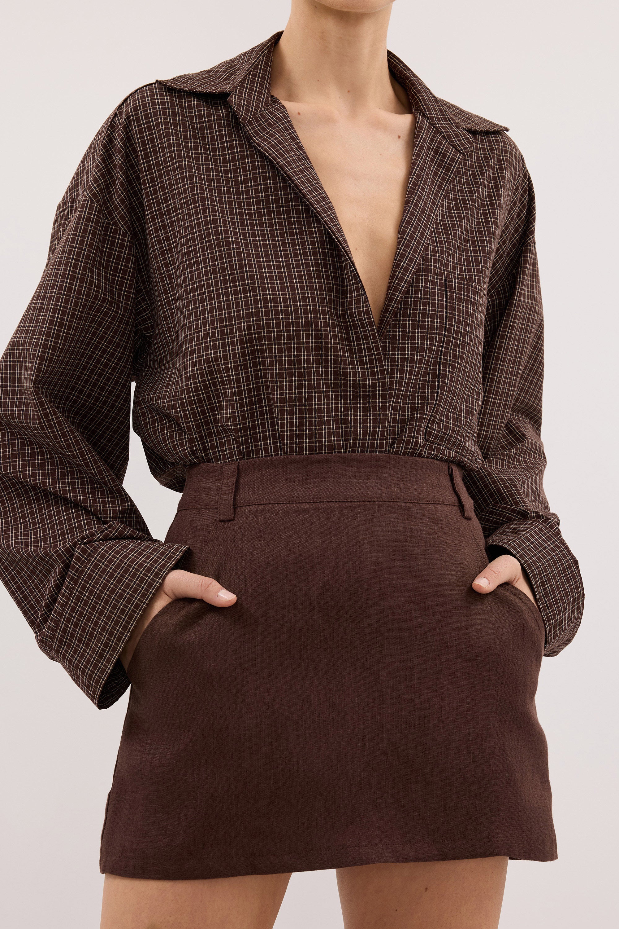 EVIE COCOA LINEN SKORT