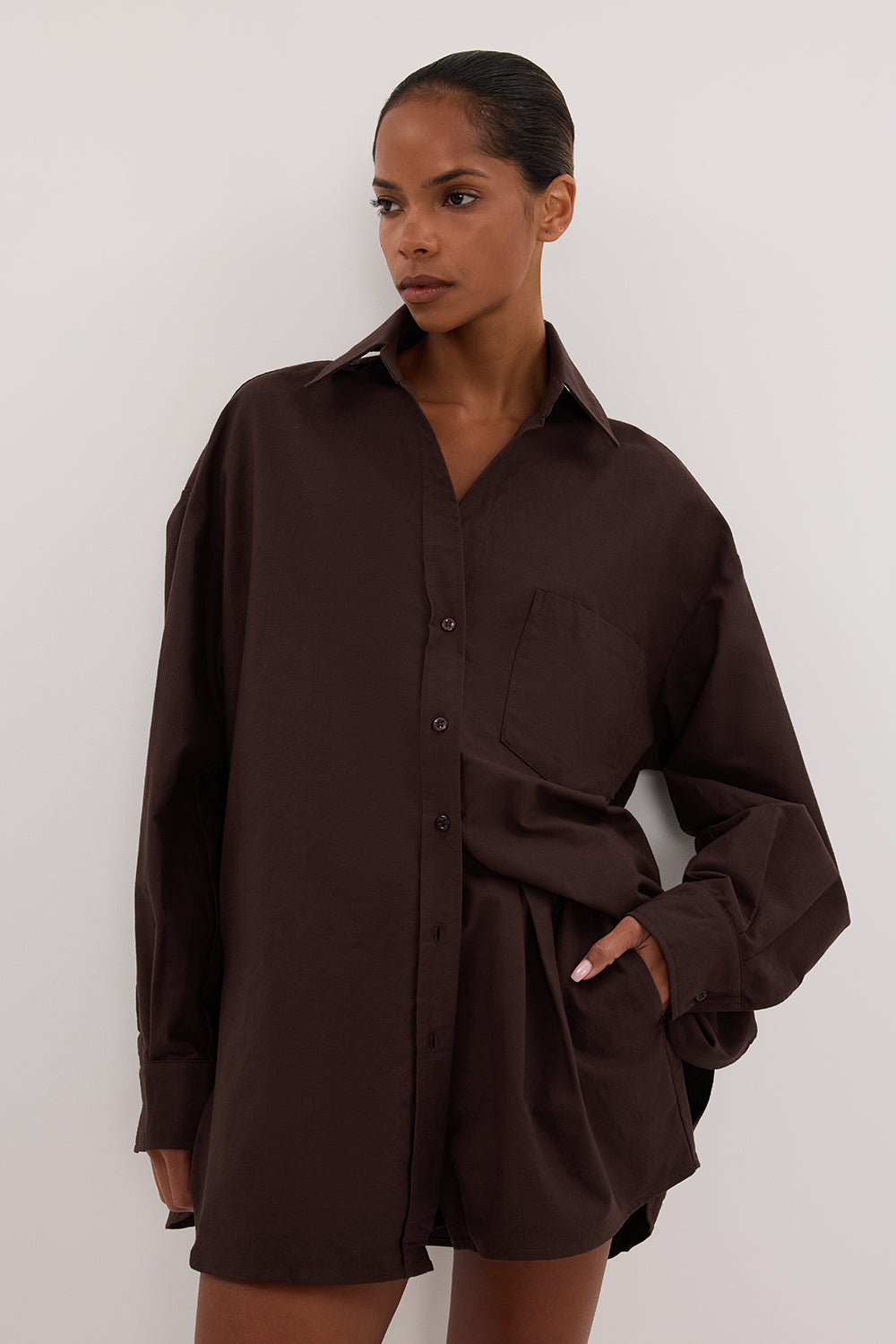 RHEA BURNT CHOC COTTON DRAWSTRING SHORT