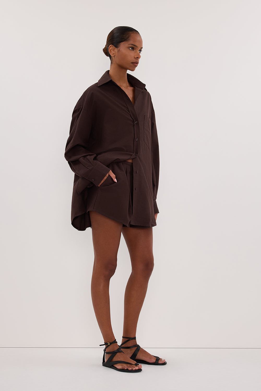 RHEA BURNT CHOC COTTON DRAWSTRING SHORT