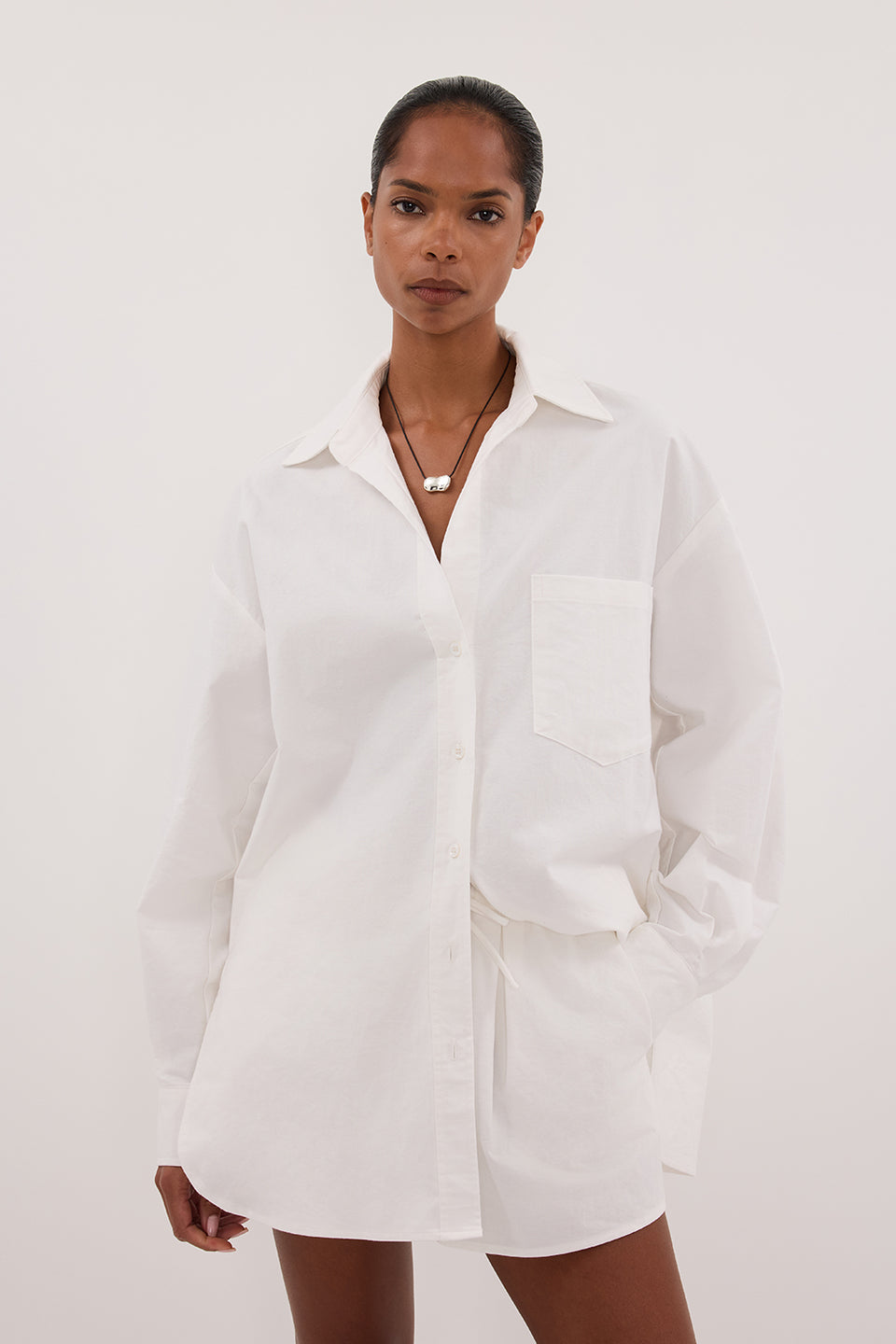 RHEA WHITE COTTON DRAWSTRING SHORT