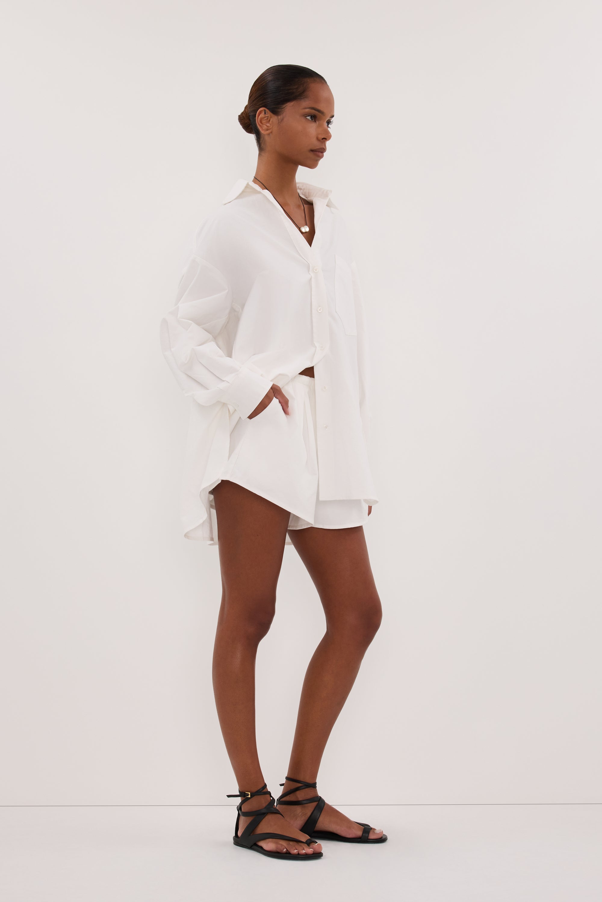 RHEA WHITE COTTON DRAWSTRING SHORT