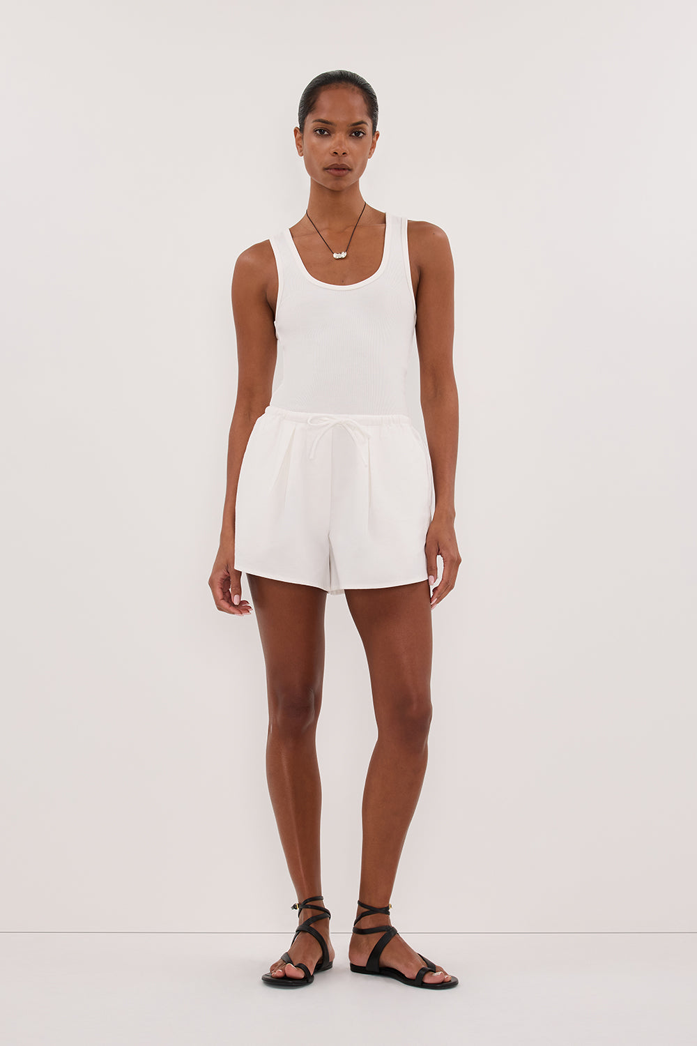 RHEA WHITE COTTON DRAWSTRING SHORT