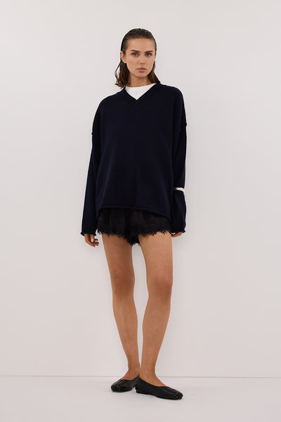 Stas wearing ANDREA BLACK CUPRO LACE SHORT