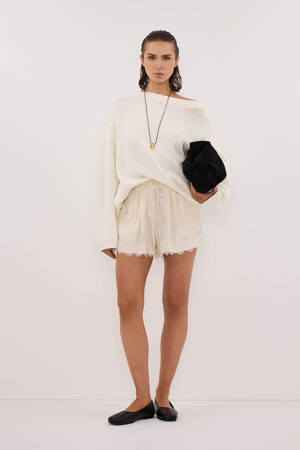 ANDREA SANDSTONE CUPRO LACE SHORT