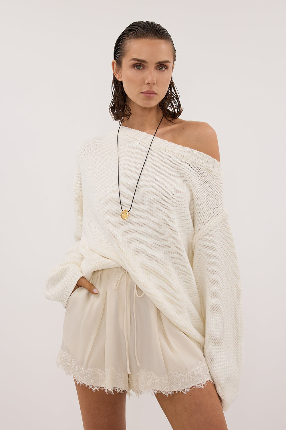 ANDREA SANDSTONE CUPRO LACE SHORT