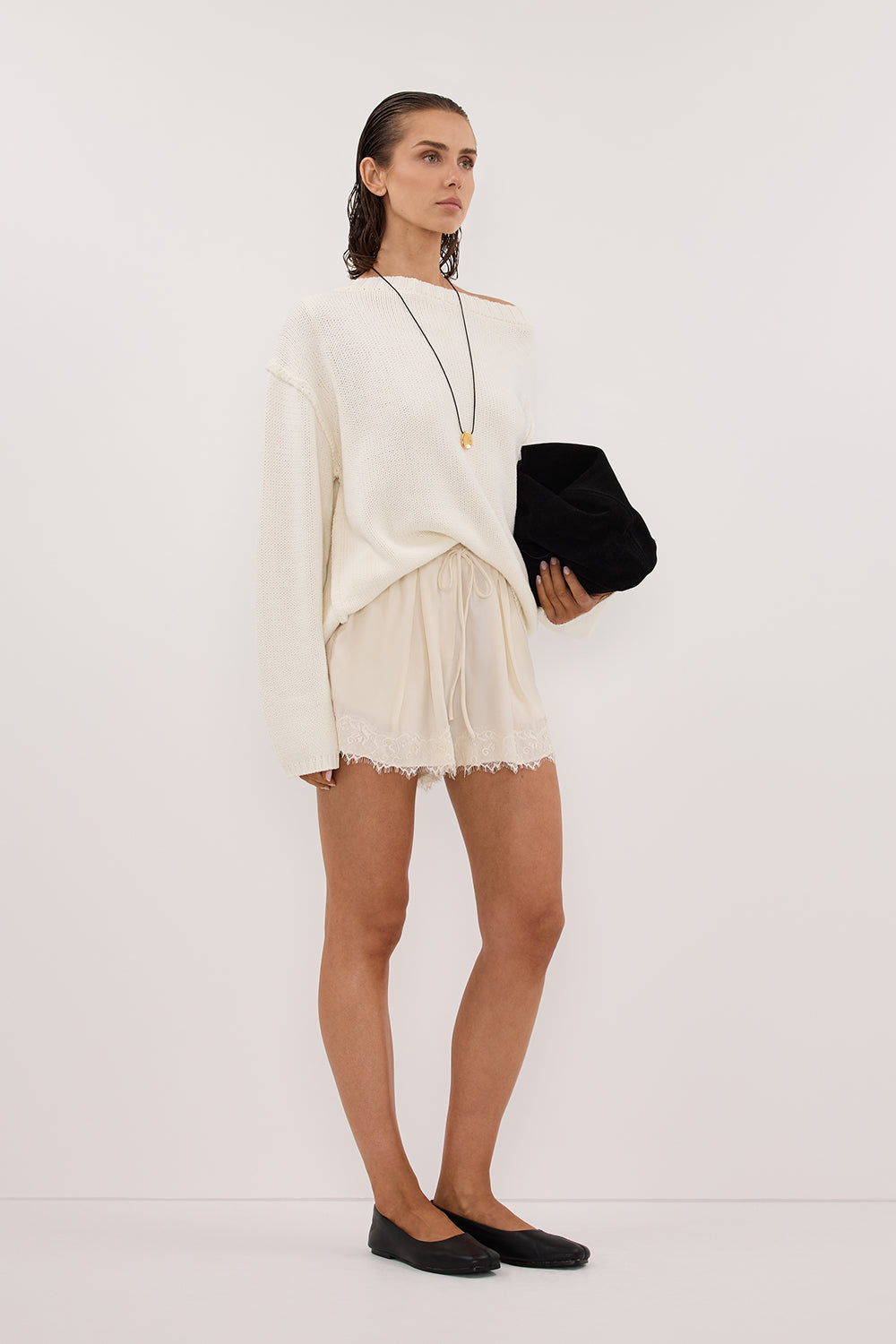 ANDREA SANDSTONE CUPRO LACE SHORT