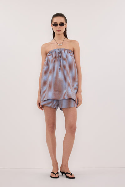 Stas wearing HARRI STRIPE COTTON BLEND SHORTS