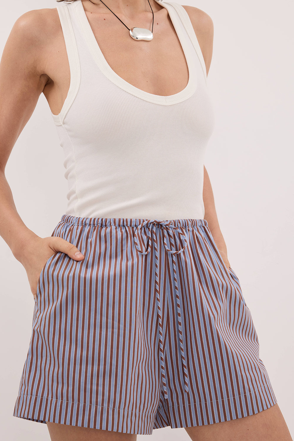 HARRI STRIPE COTTON BLEND SHORTS