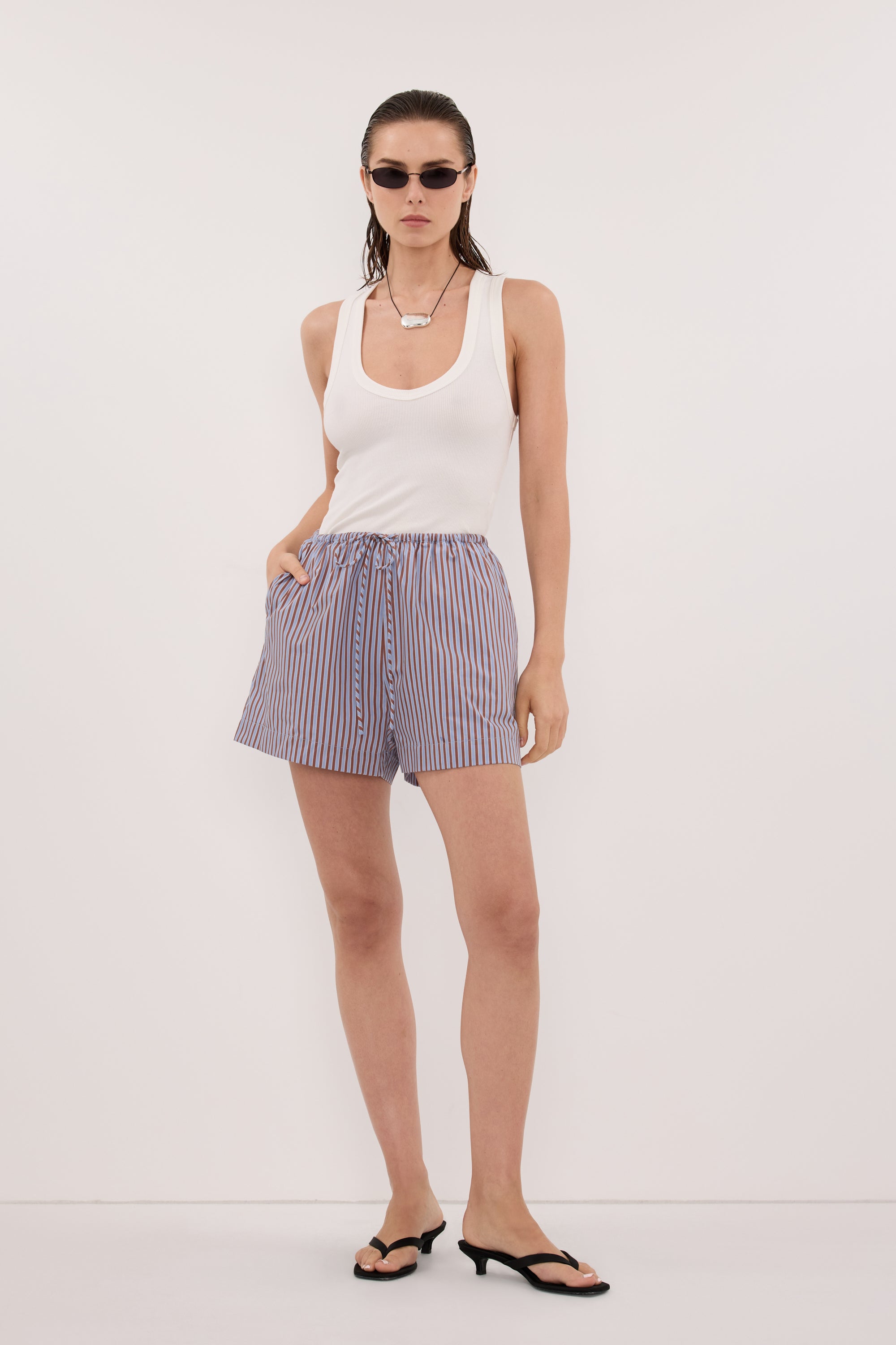 HARRI STRIPE COTTON BLEND SHORTS