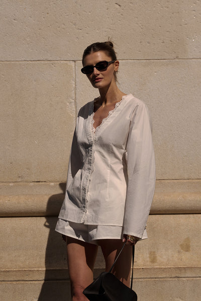 Coco wearing EDENA WHITE COTTON SHORT