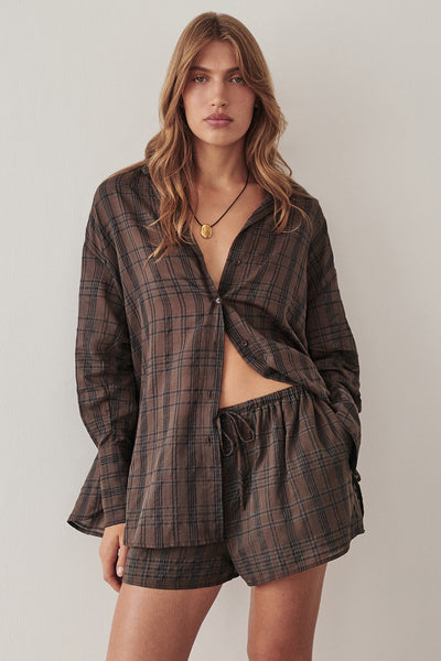 Yulia wearing PETRA CHOC CHECK SHORT