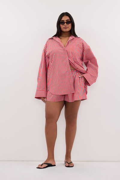 Shanaya wearing MISHA RED STRIPE SHORT