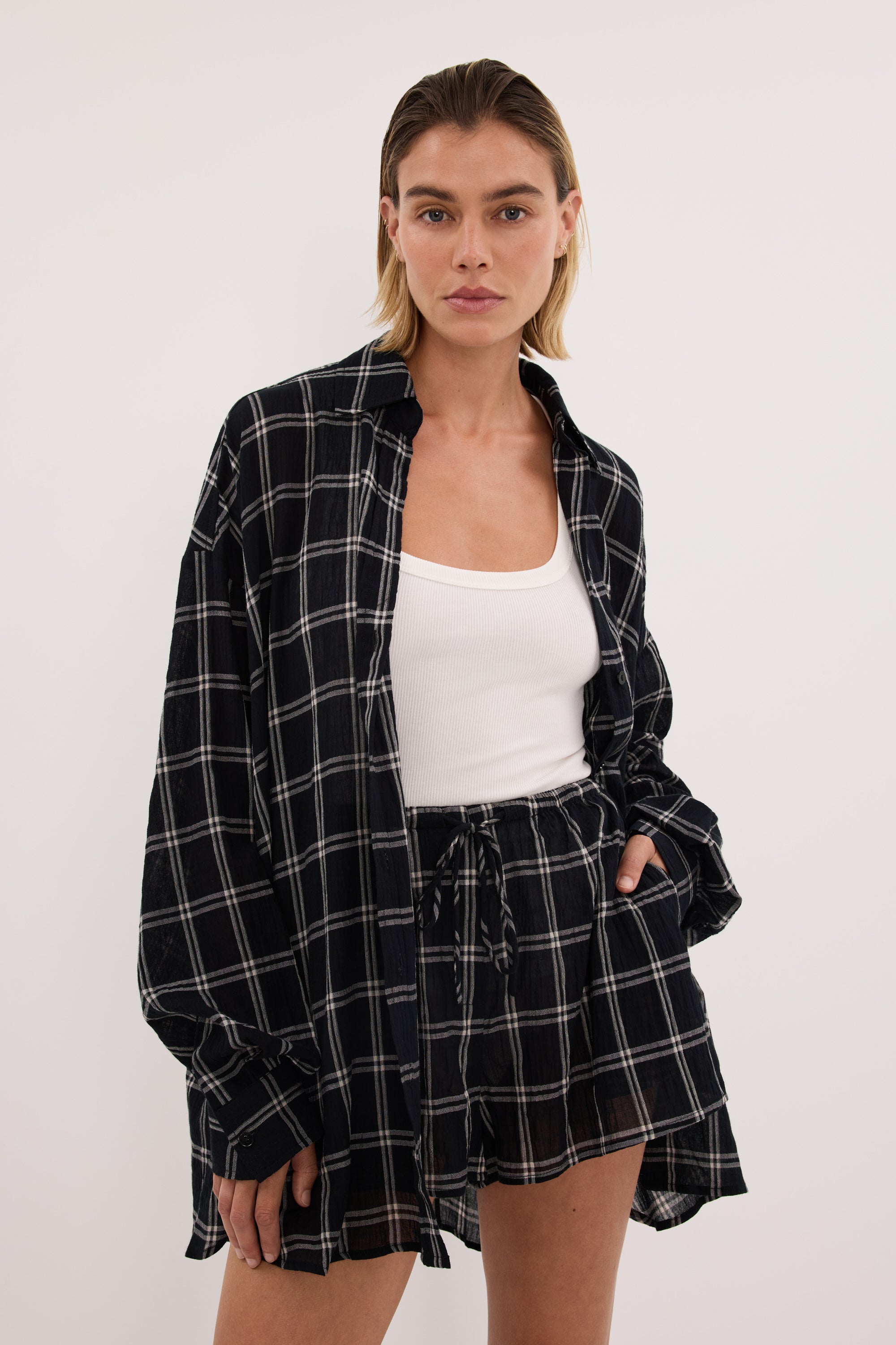 ANNALISE BLACK CHECK MICRO SHORT