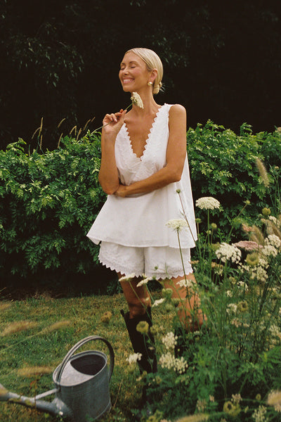 Yulia wearing ANNABEL WHITE SHORTS