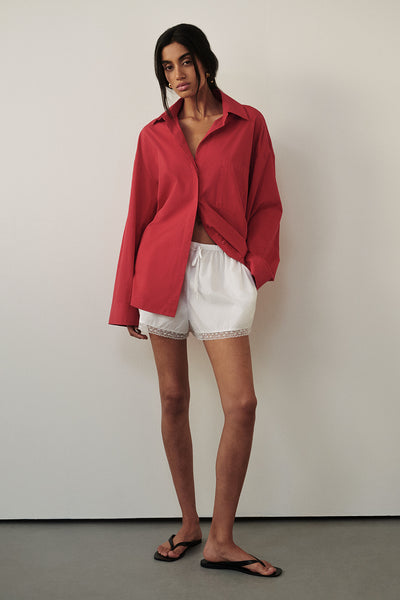 Anaya wearing ROSIN WHITE LACE TRIM SHORT