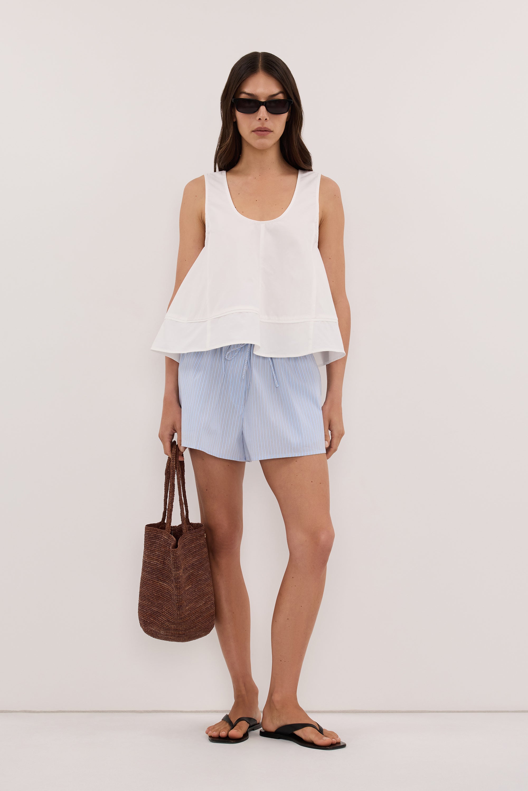 BERNICE BLUE STRIPE COTTON BLEND SHORT