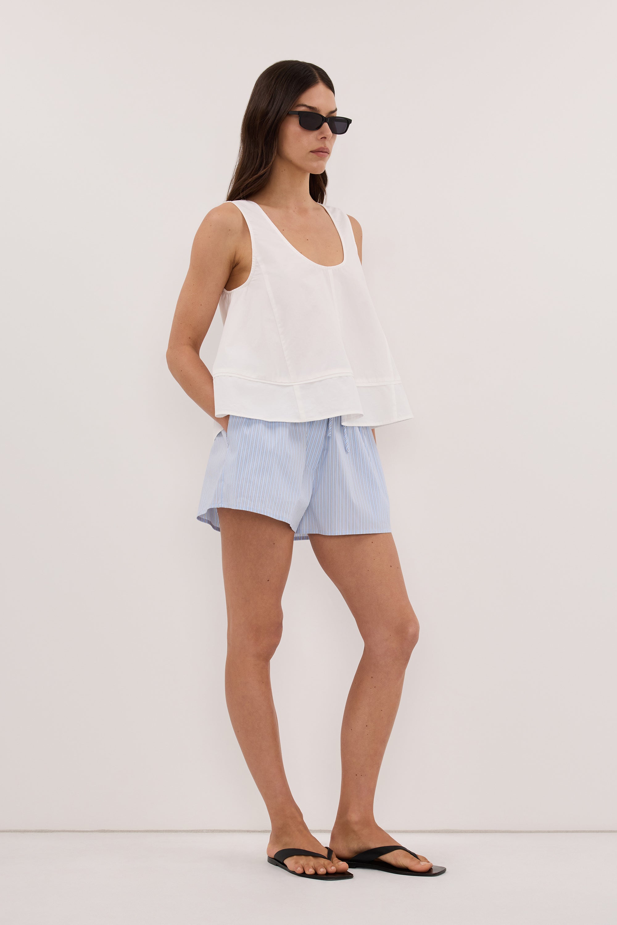BERNICE BLUE STRIPE COTTON BLEND SHORT