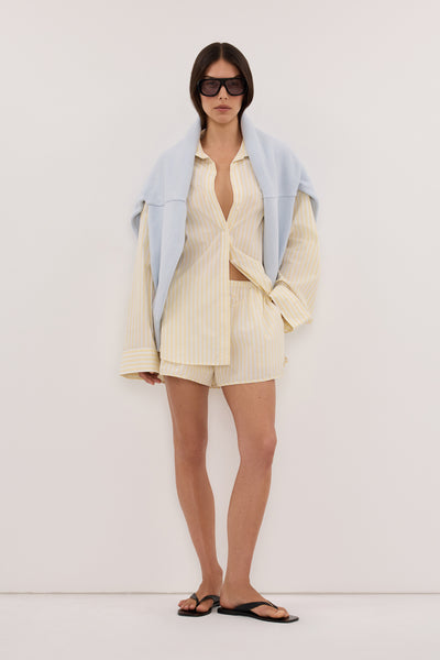 Helena  wearing DOMINIQUE YELLOW STRIPE SHORT