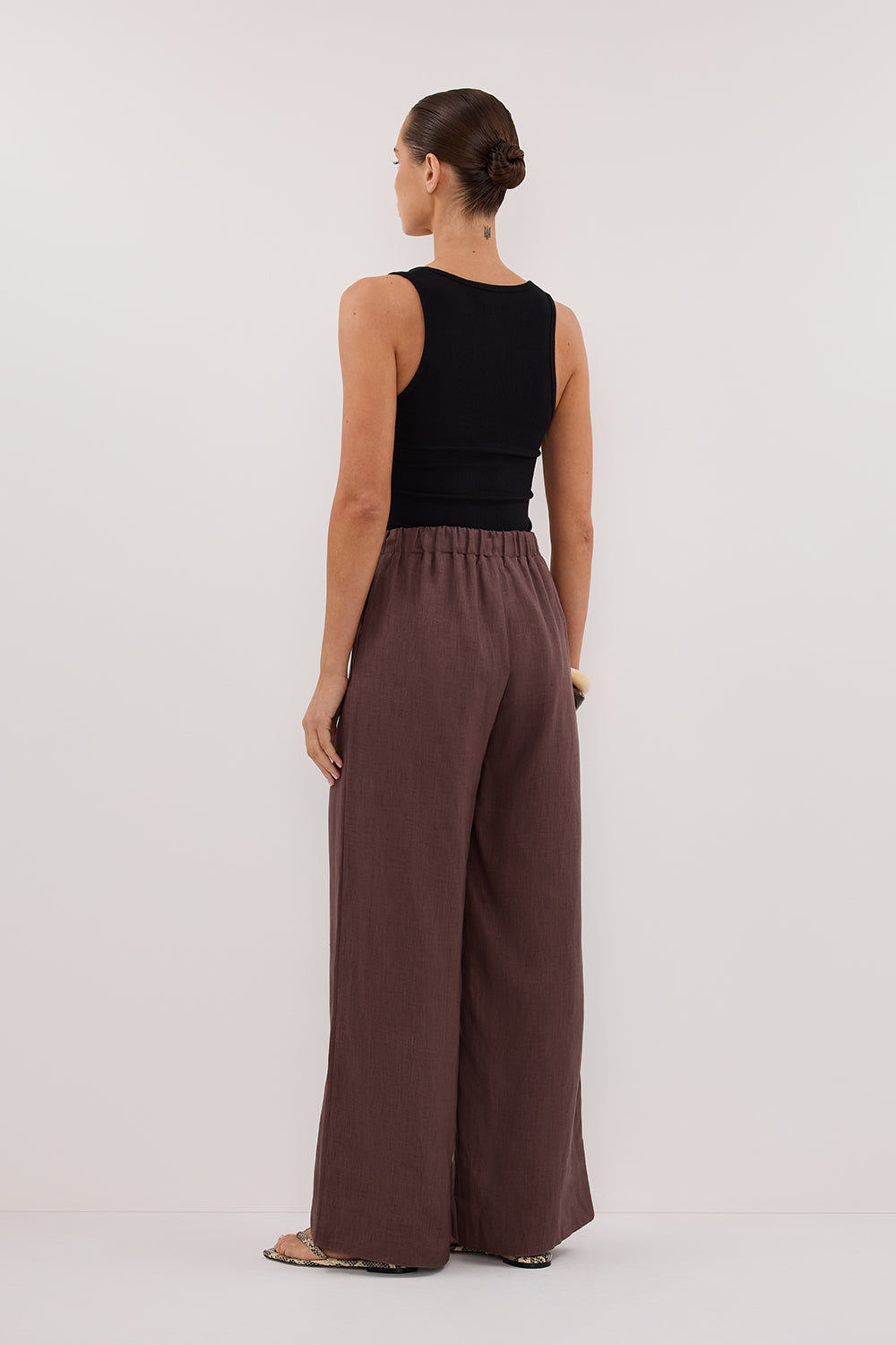 GINA CHOC LINEN ELASTIC WAIST PANT