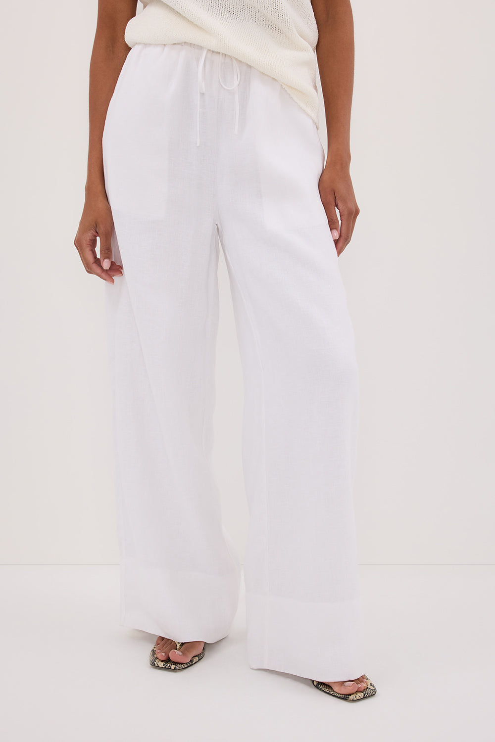 GINA WHITE LINEN ELASTIC WAIST PANT