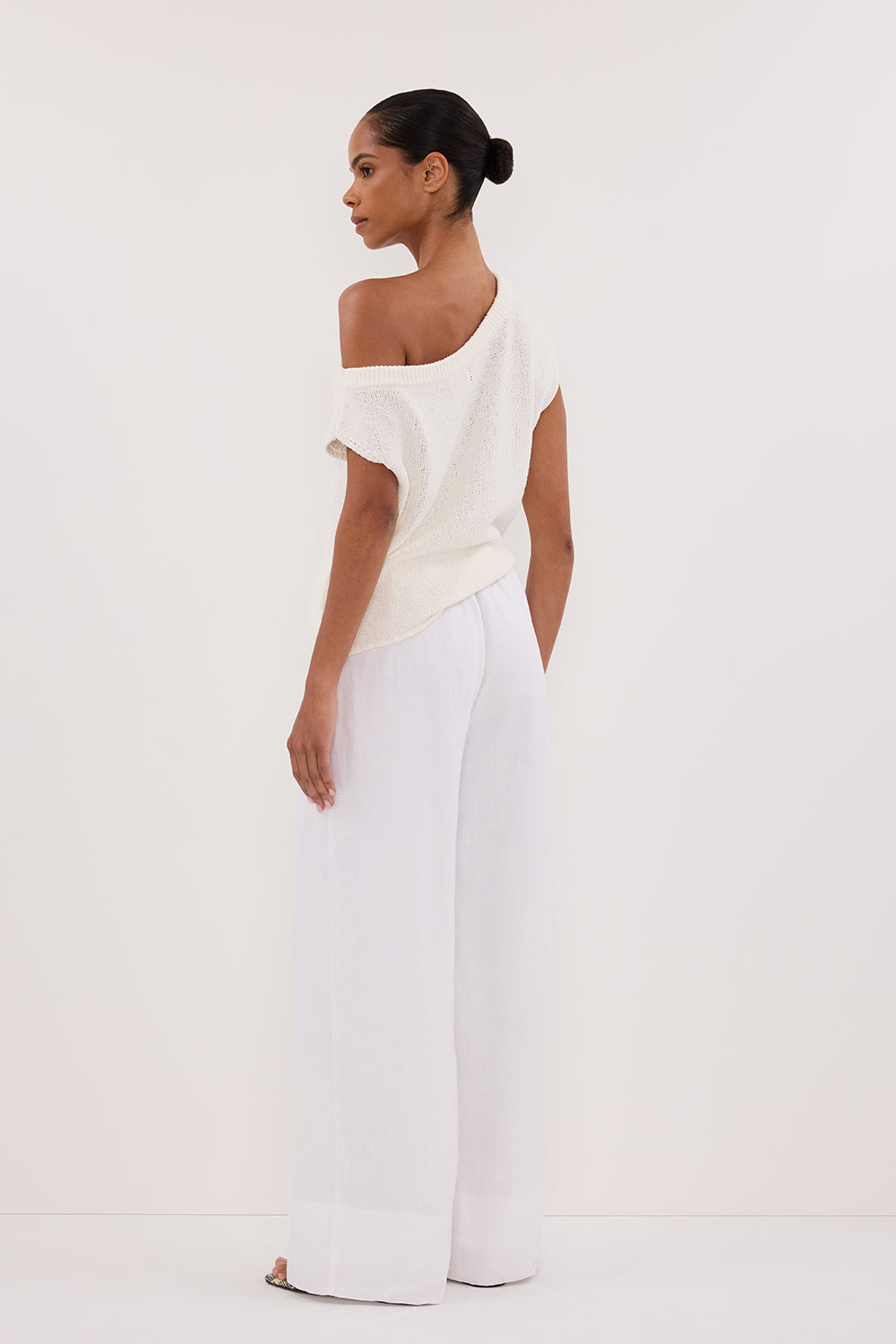 GINA WHITE LINEN ELASTIC WAIST PANT