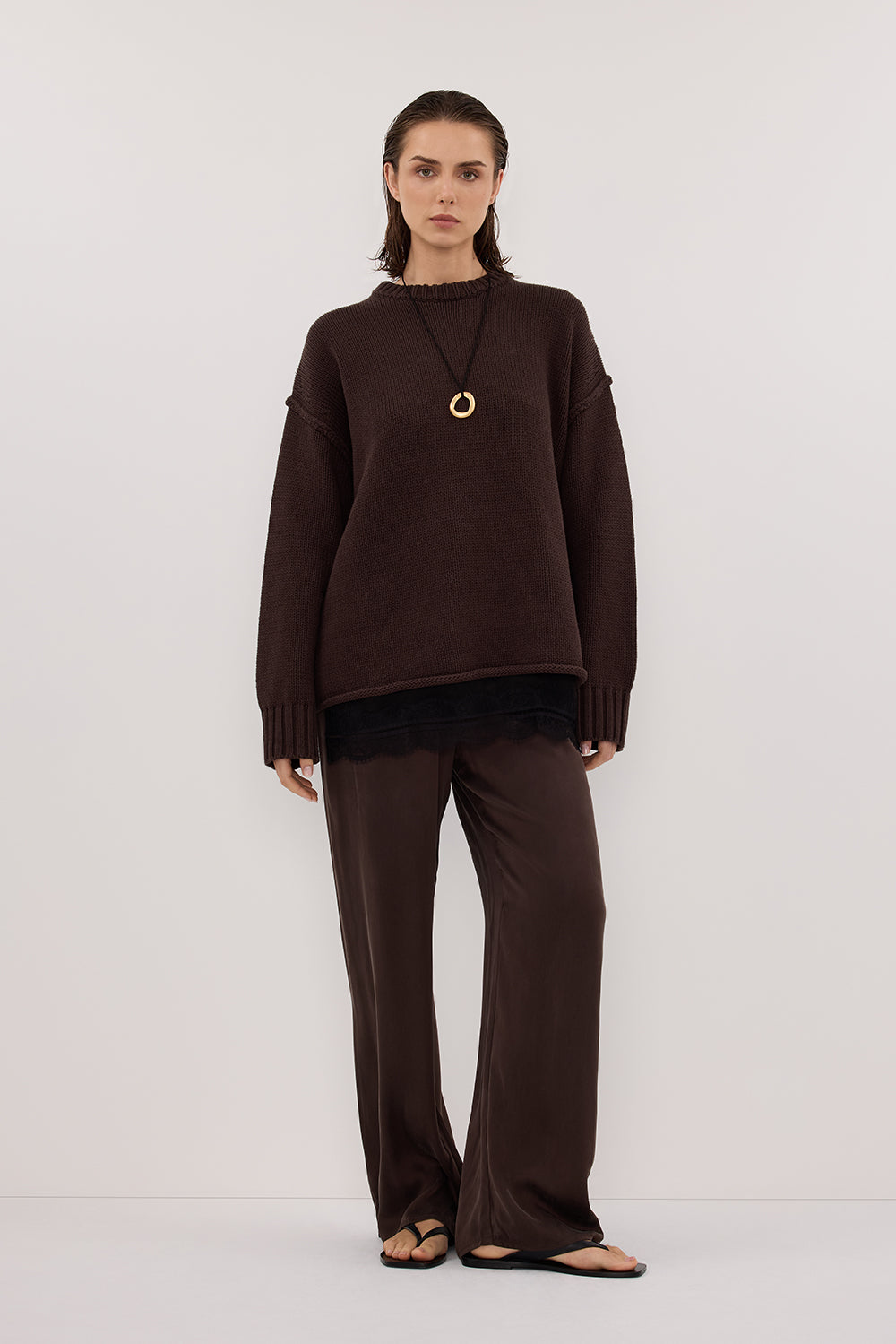 PERCY BITTER CHOC SILK PANT