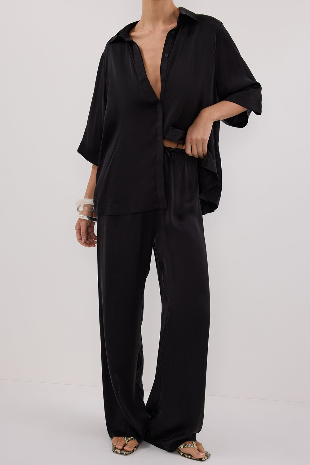 silk black dress pants Call It Even Wide Leg Satin Dress Pants - Black