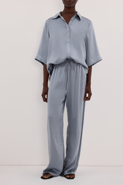 Maguette wearing PERCY DUSTY BLUE SILK PANT