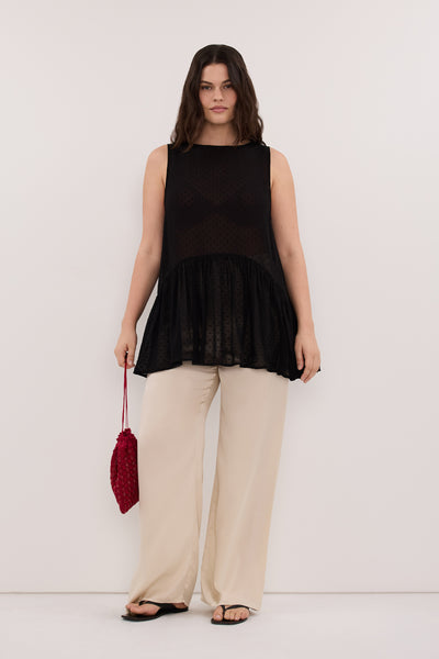 Jasmine wearing PERCY SANDSTONE SILK PANT