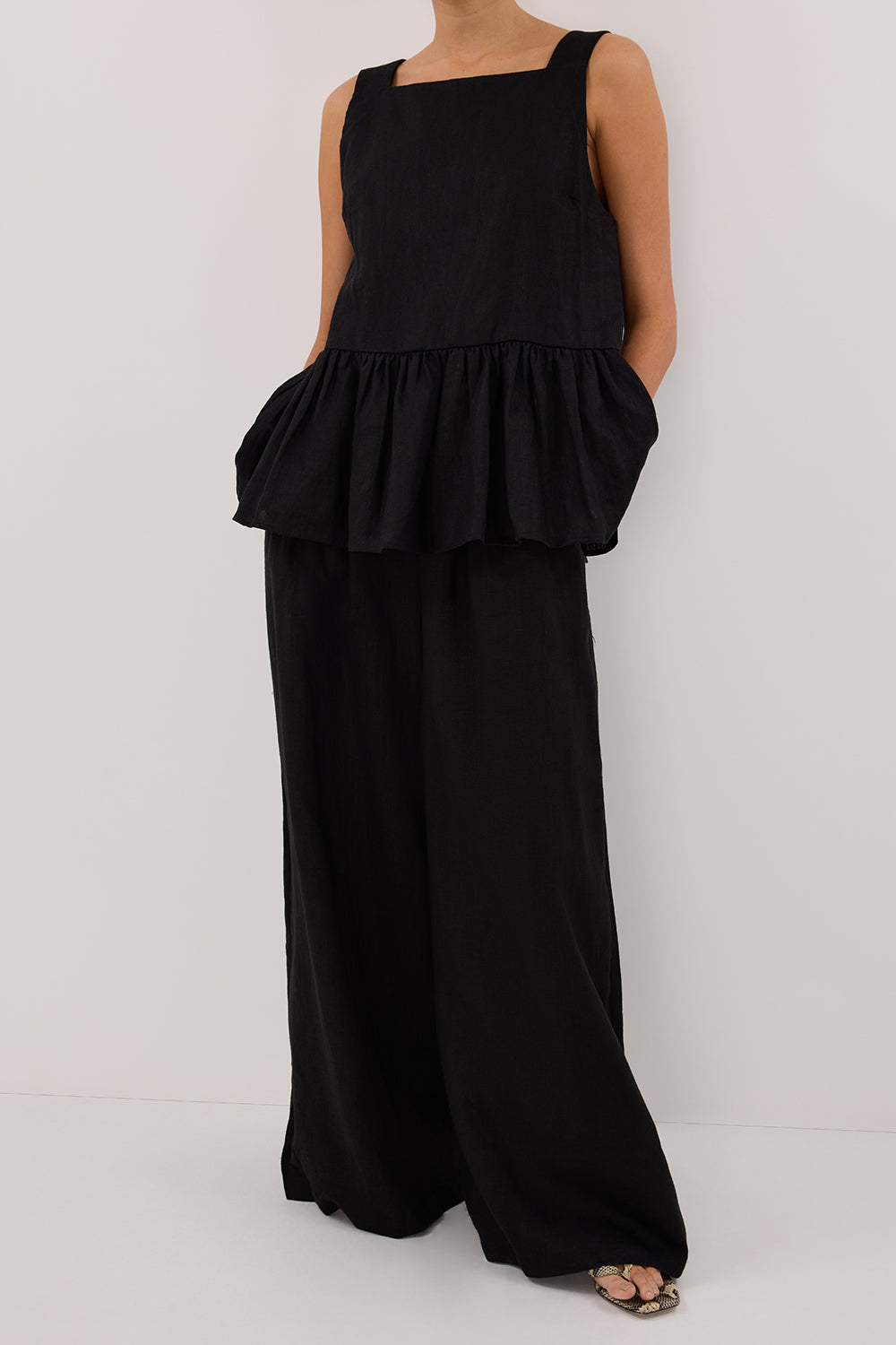 CODY BLACK WIDE LINEN PANT