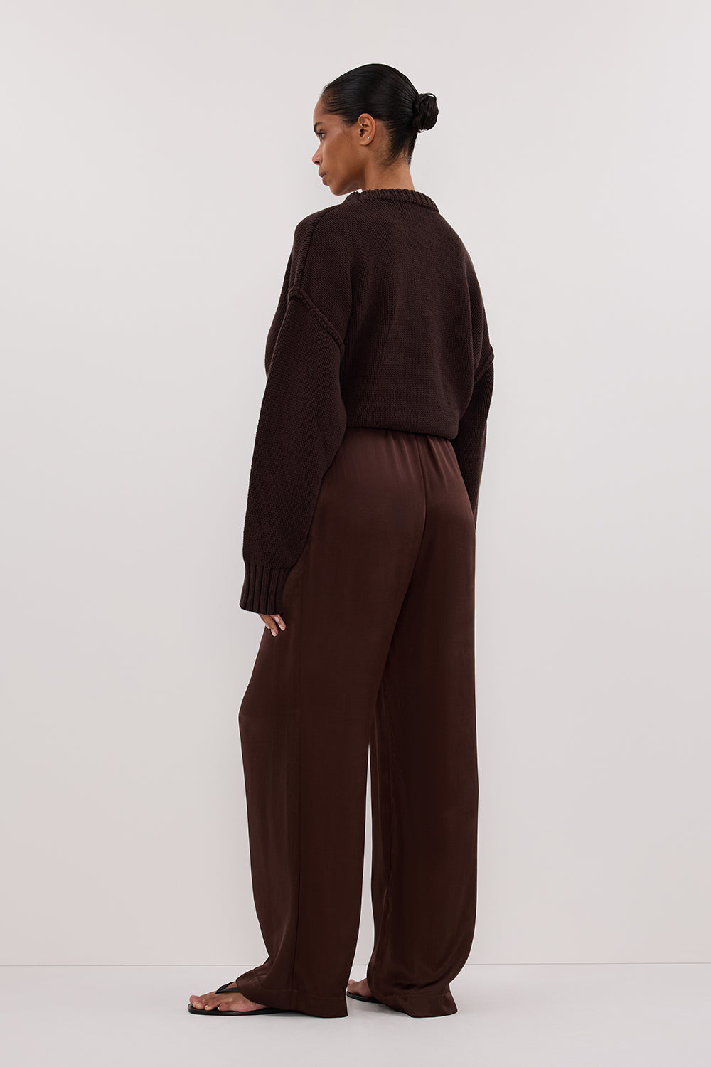 MONICA BITTER CHOC SATIN PANT | Dissh