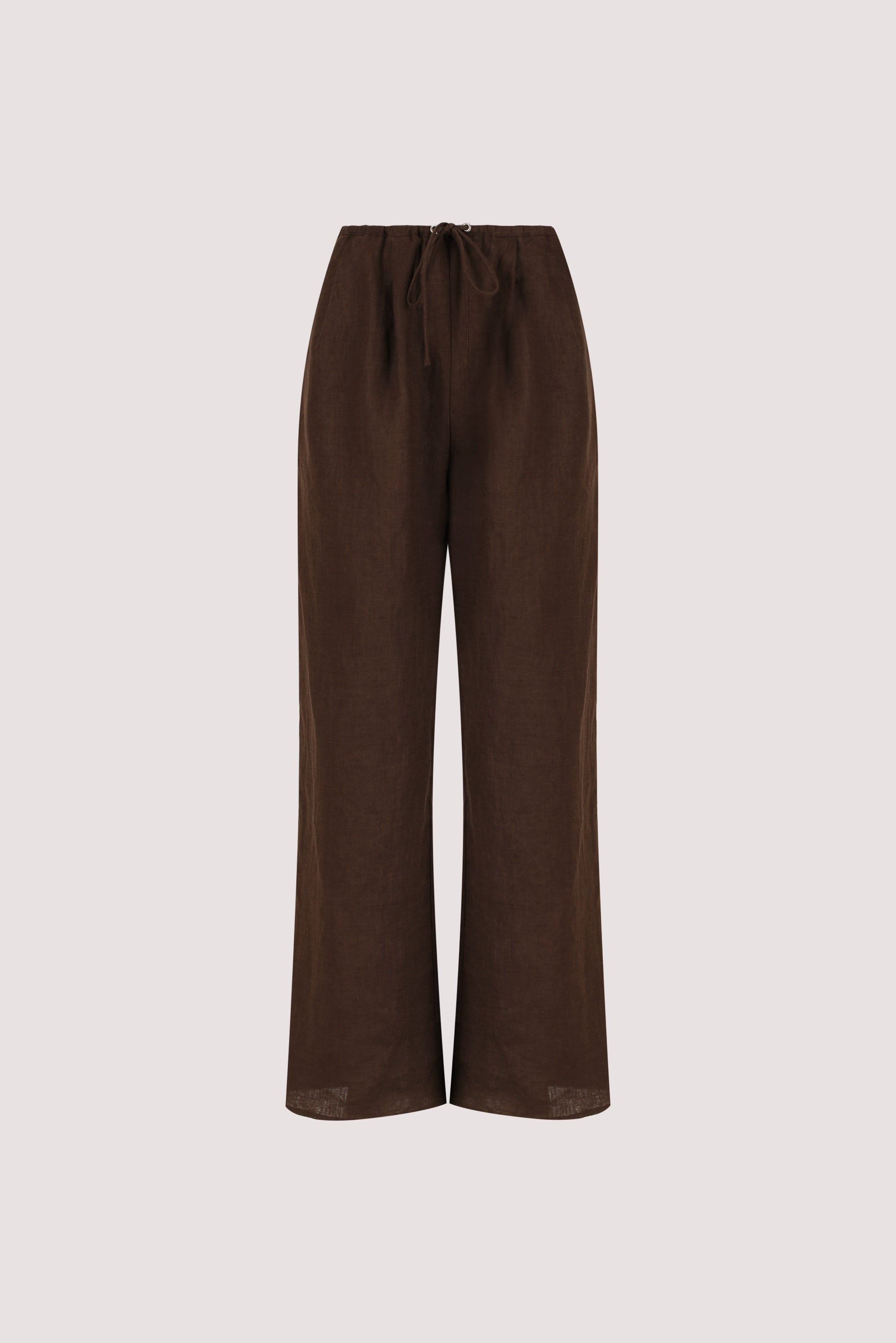CARLA BITTER CHOC DRAWSTRING LINEN PANT