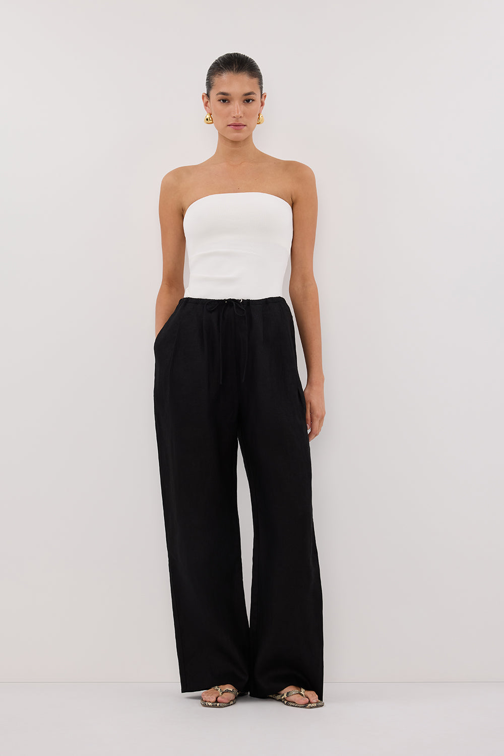 CARLA BLACK DRAWSTRING LINEN PANT
