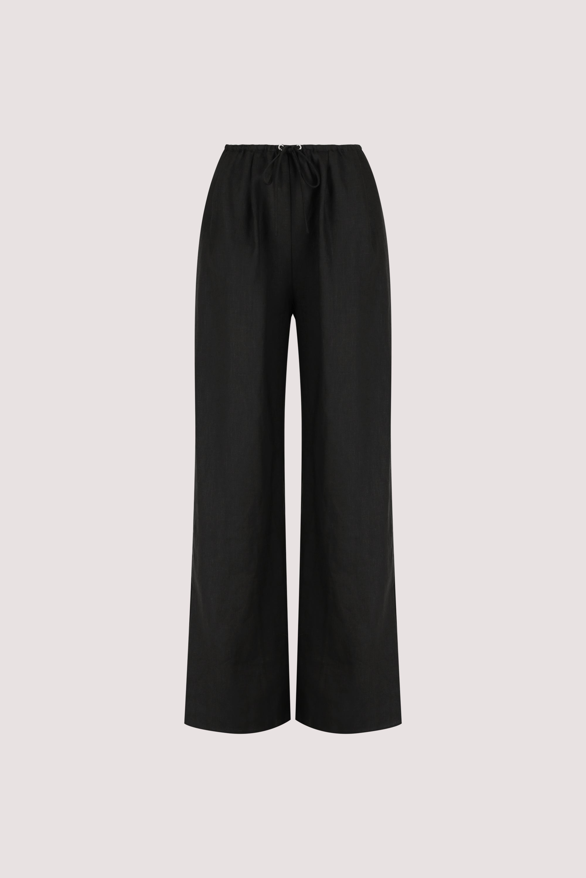 CARLA BLACK DRAWSTRING LINEN PANT